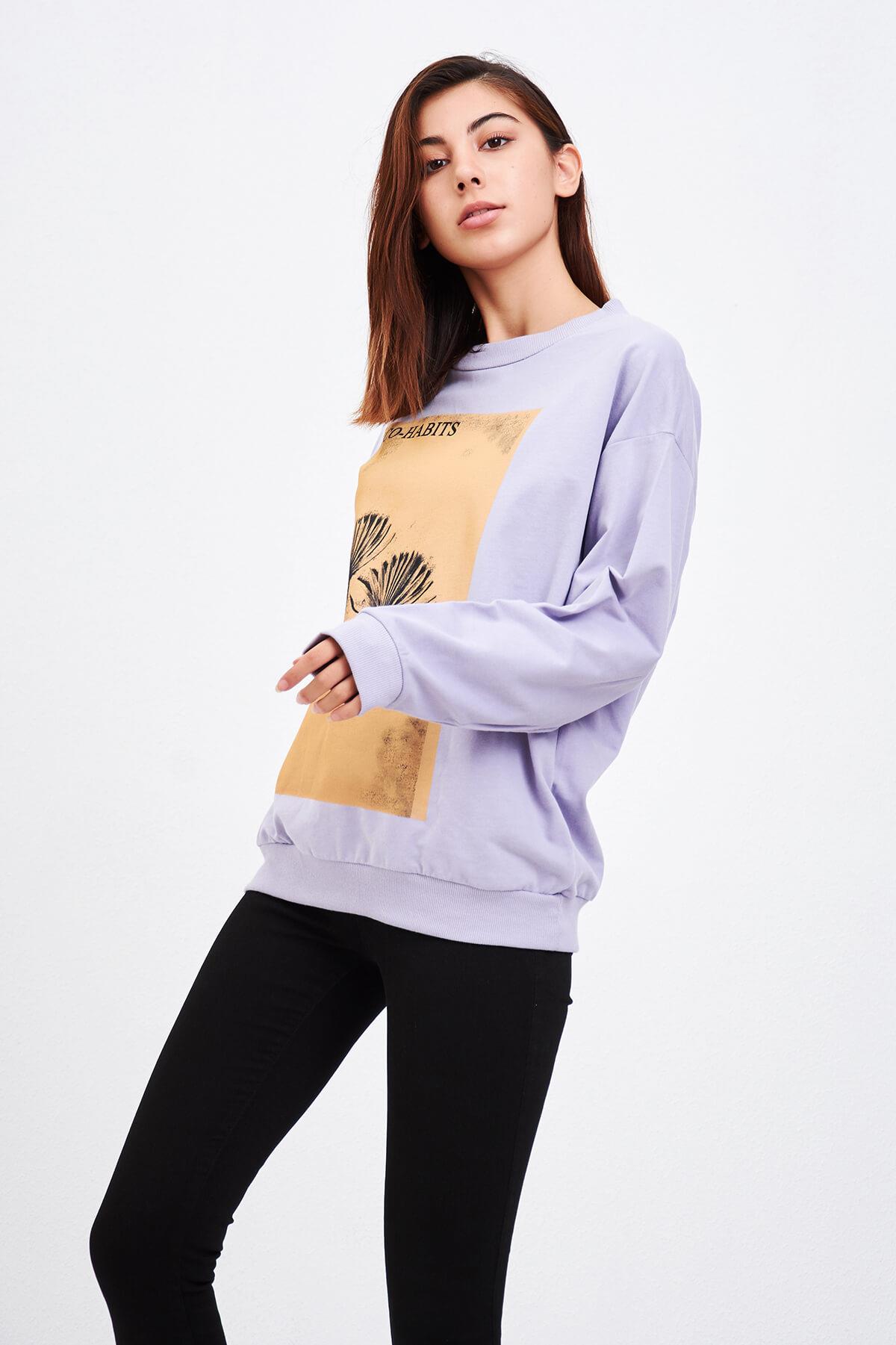 Baskılı Sweat Lila