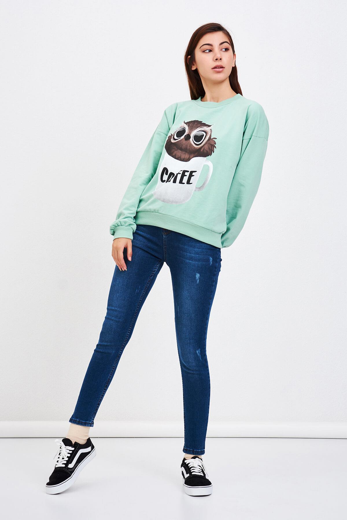 Baykuş Baskılı Sweat Mint