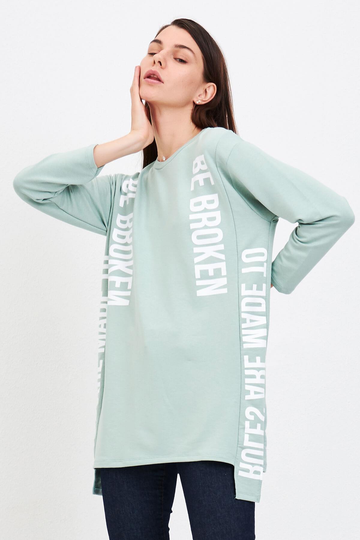 Be Broken Baskılı Bayan Tunik Mint