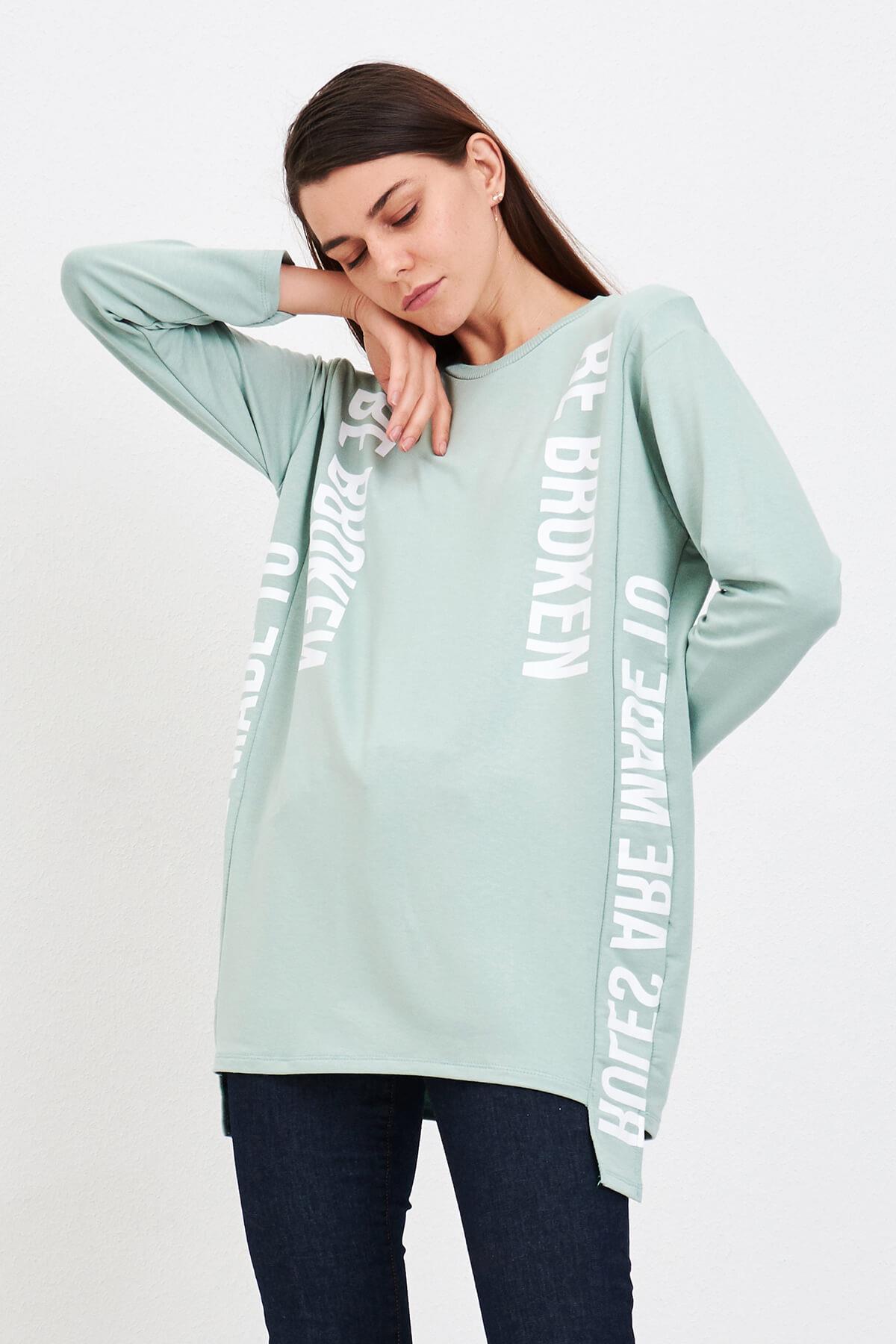 Be Broken Baskılı Bayan Tunik Mint