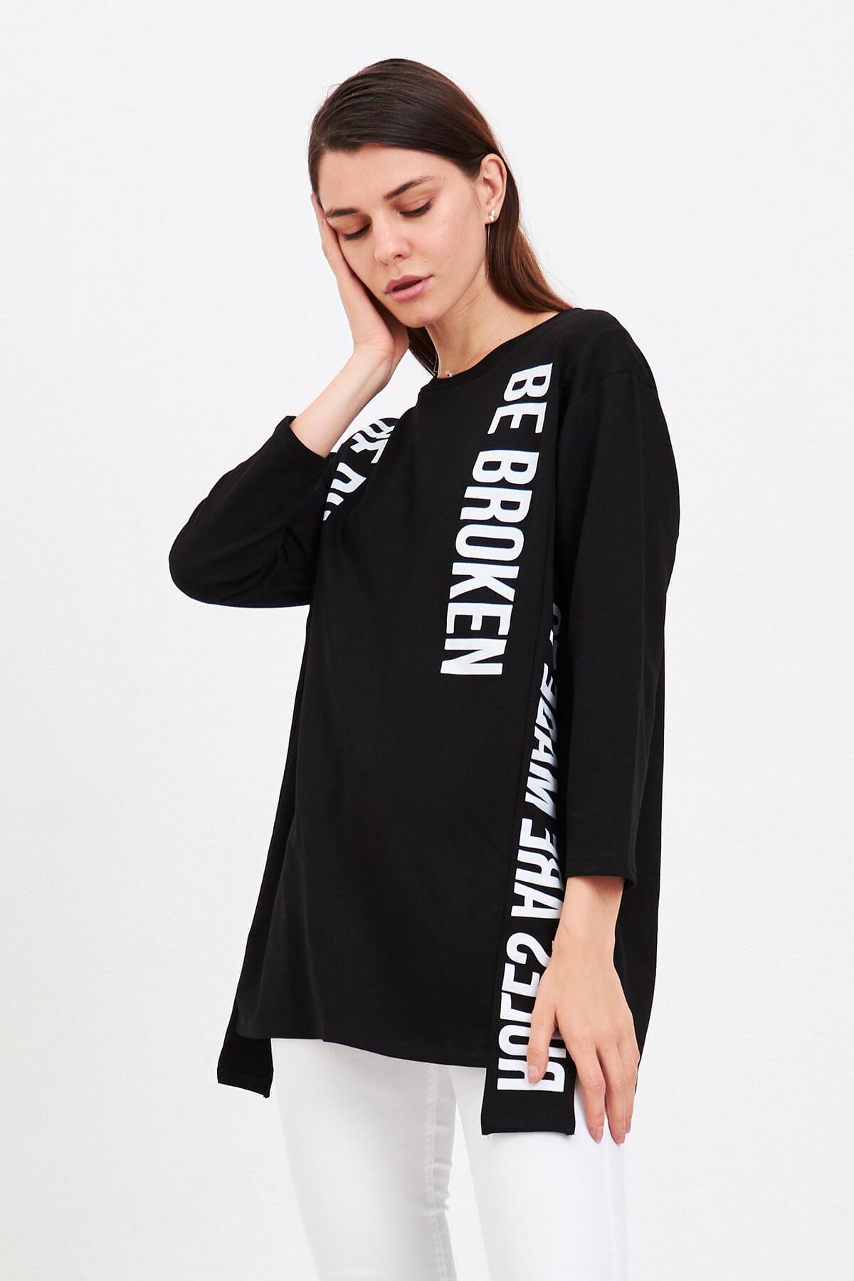 Be Broken Baskılı Bayan Tunik Siyah