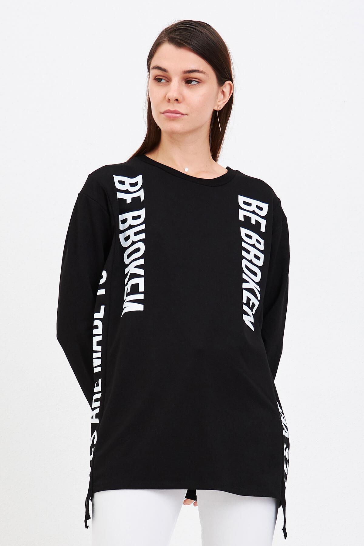 Be Broken Baskılı Bayan Tunik Siyah