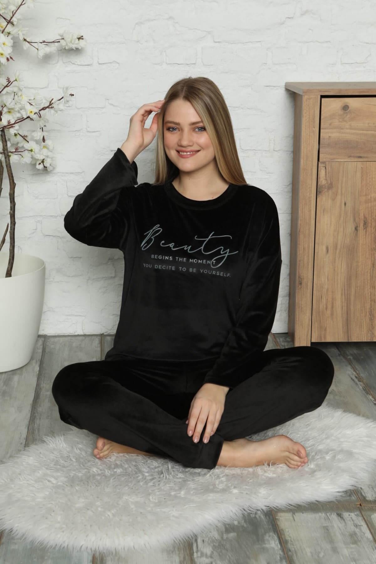 Beauty Yazılı Kadife Pijama Takımı
