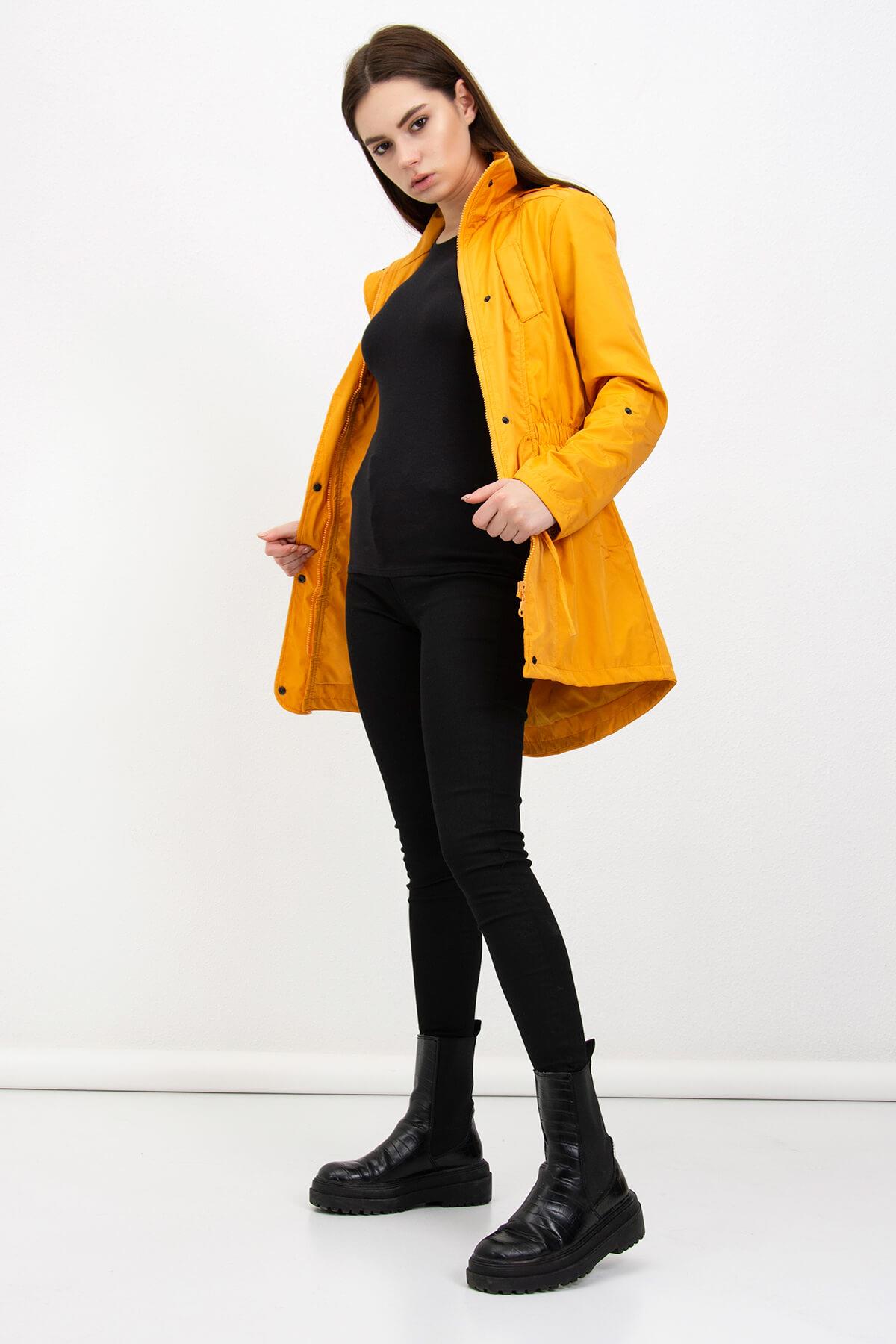 Bel Lastikli Kadın Hardal Trençkot