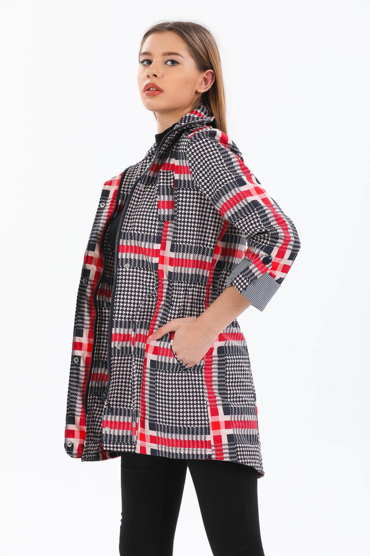 Bel Lastikli Kadın Lacivert Trençkot