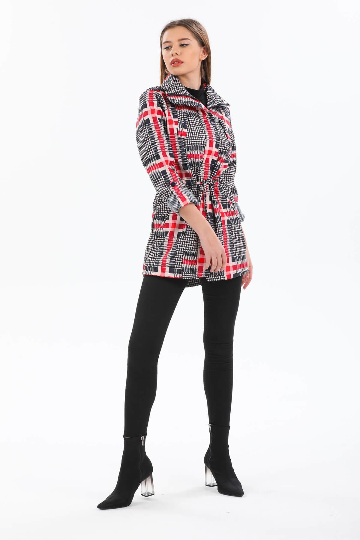 Bel Lastikli Kadın Lacivert Trençkot