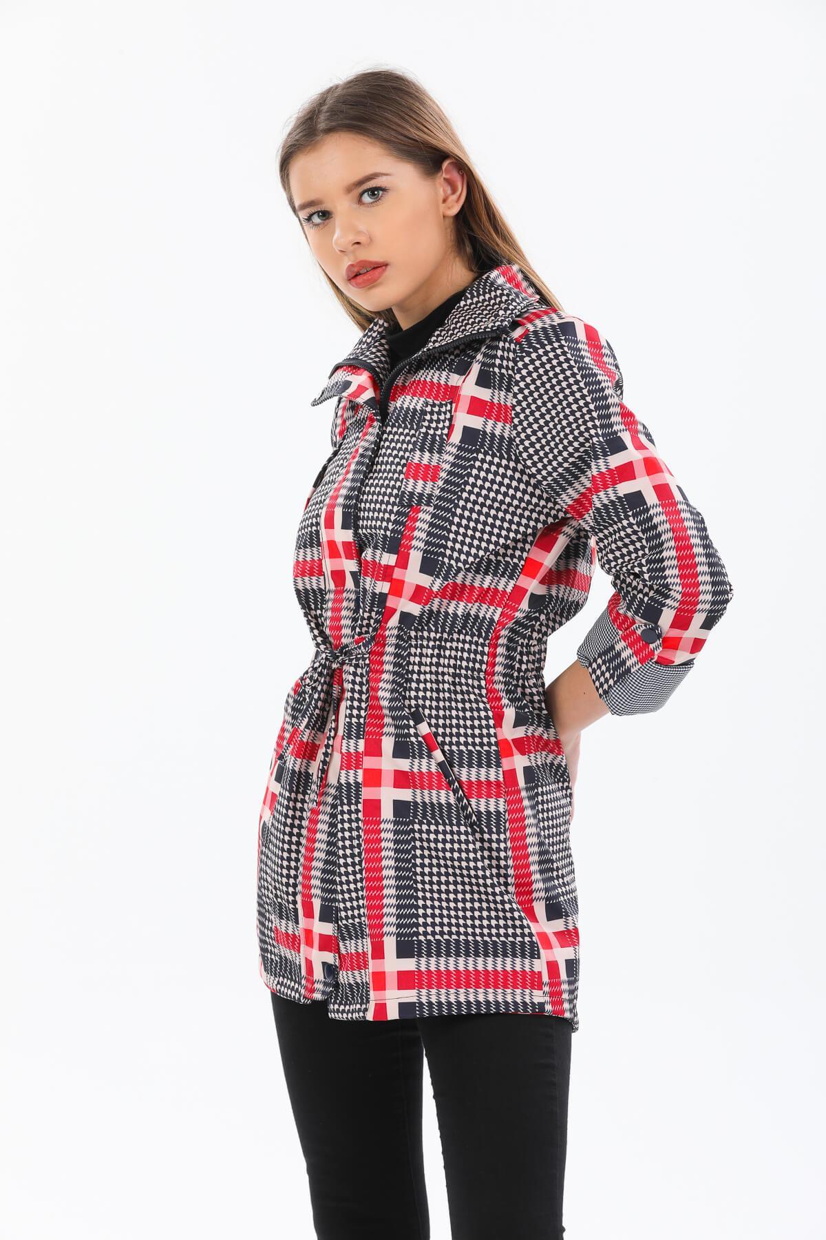 Bel Lastikli Kadın Lacivert Trençkot