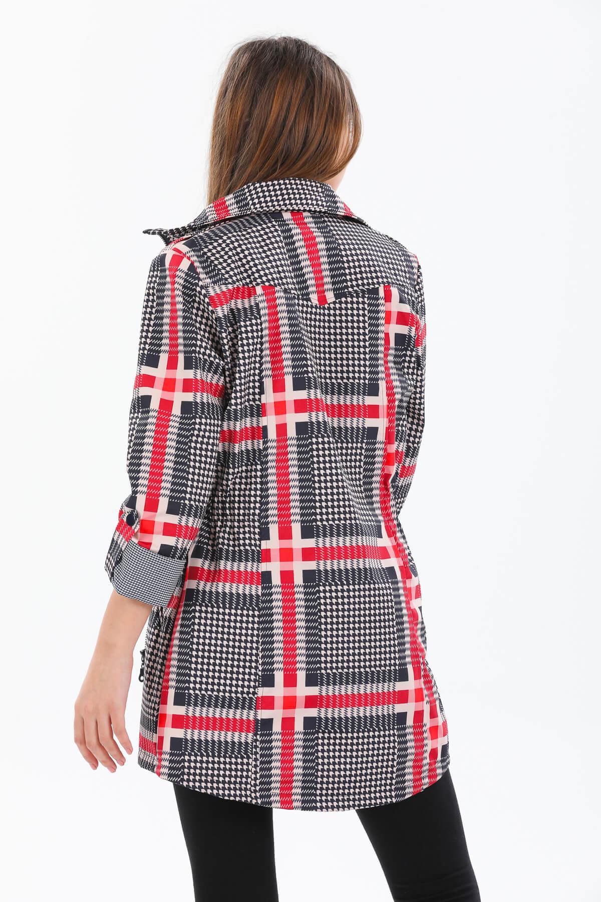 Bel Lastikli Kadın Lacivert Trençkot