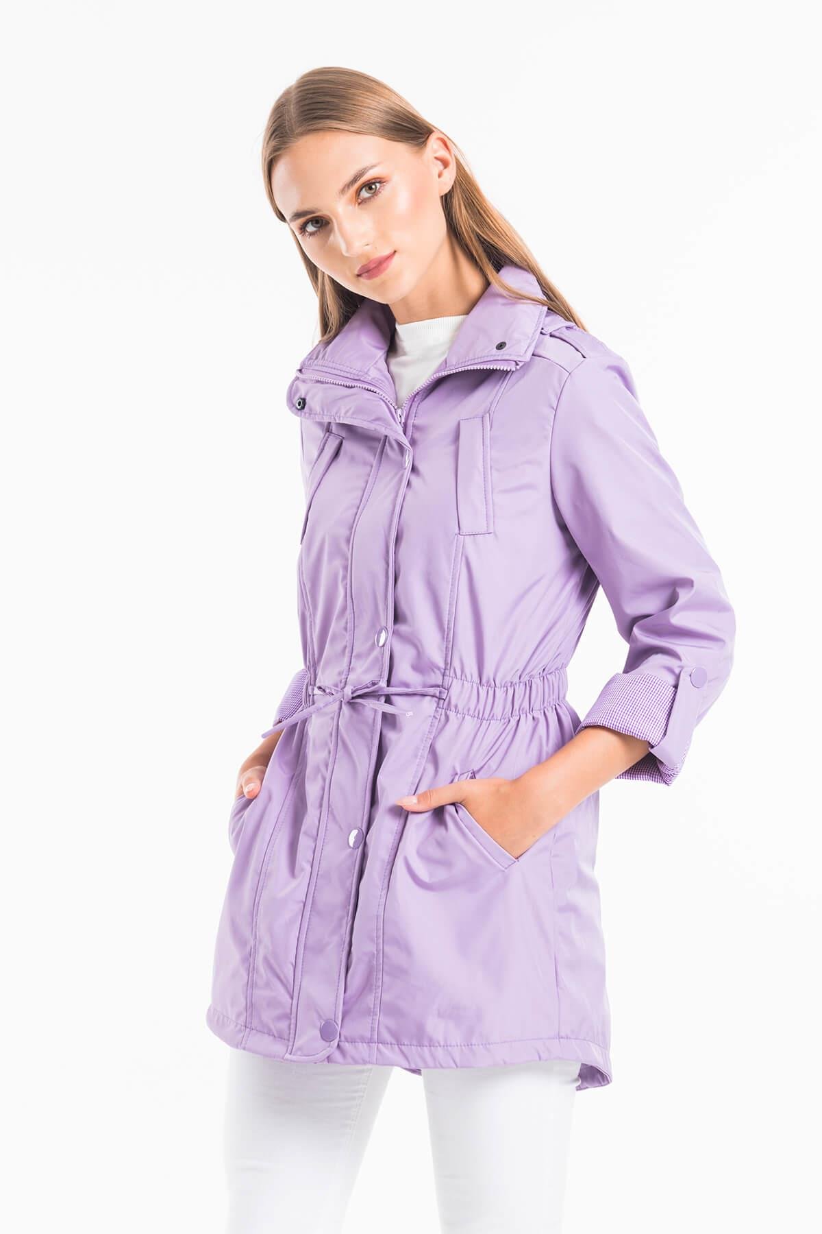 Bel Lastikli Lila Trençkot