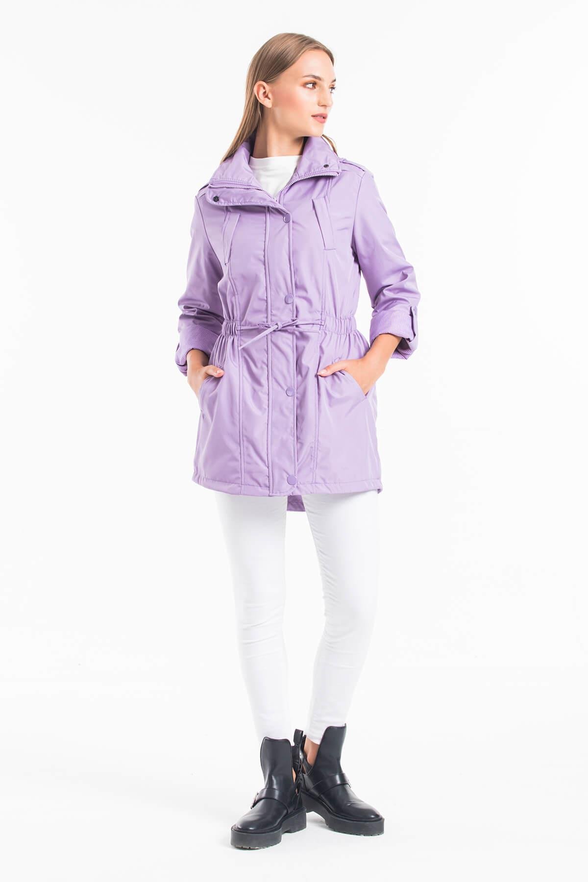 Bel Lastikli Lila Trençkot