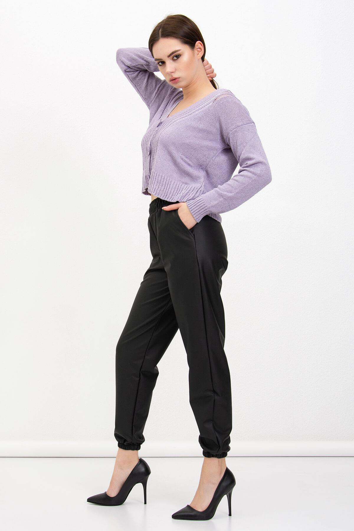 Bel Lastikli Şardonlu Deri Pantolon