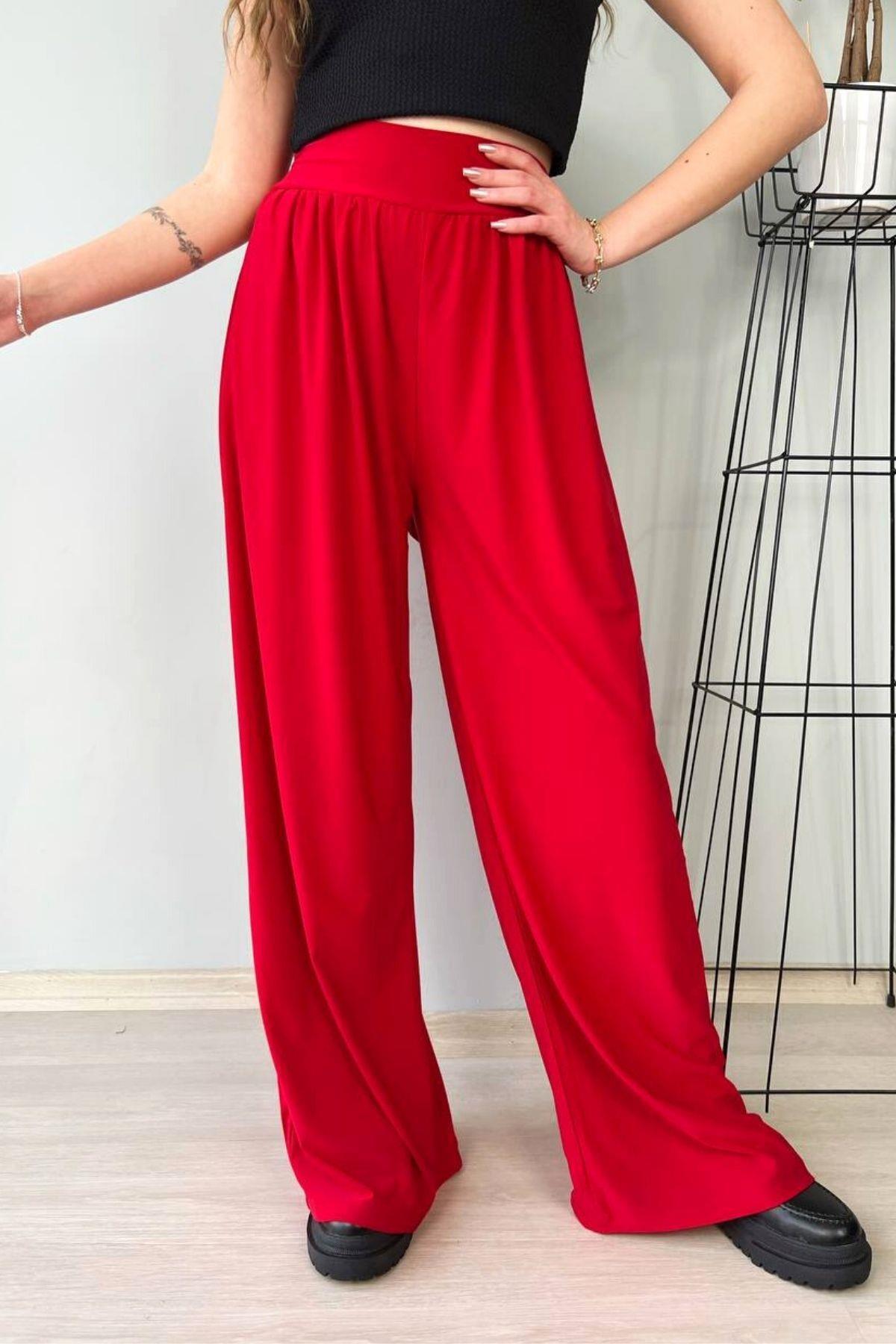 Beli Kuşaklı Pol Paça Sandy Pantolon Kırmızı