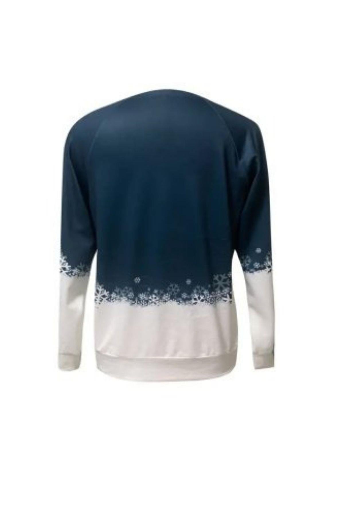 Bisiklet Yaka Baskılı Şardonlu Dalgıç Bluz Lacivert