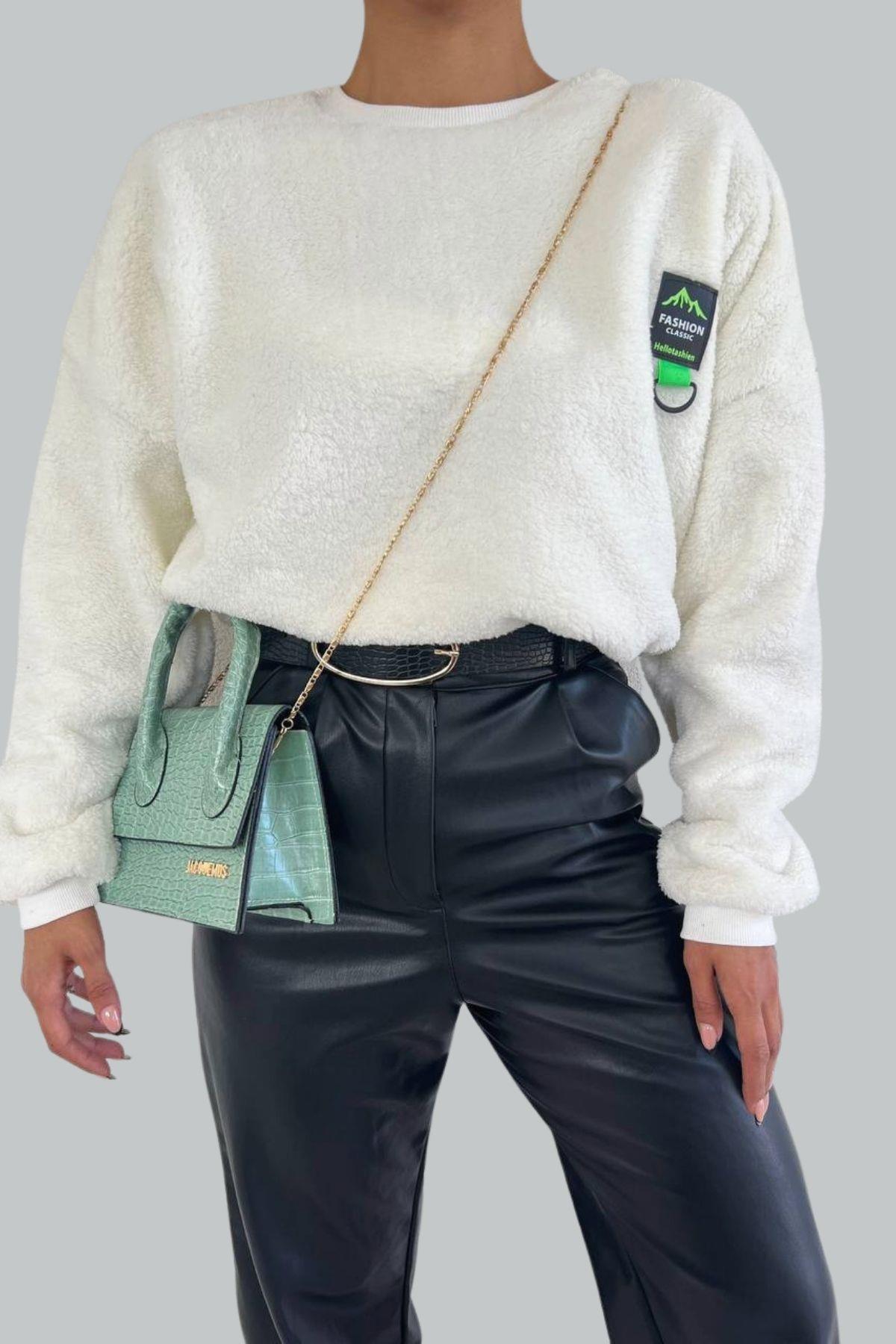 Bisiklet Yaka Welsoft Sweat Beyaz