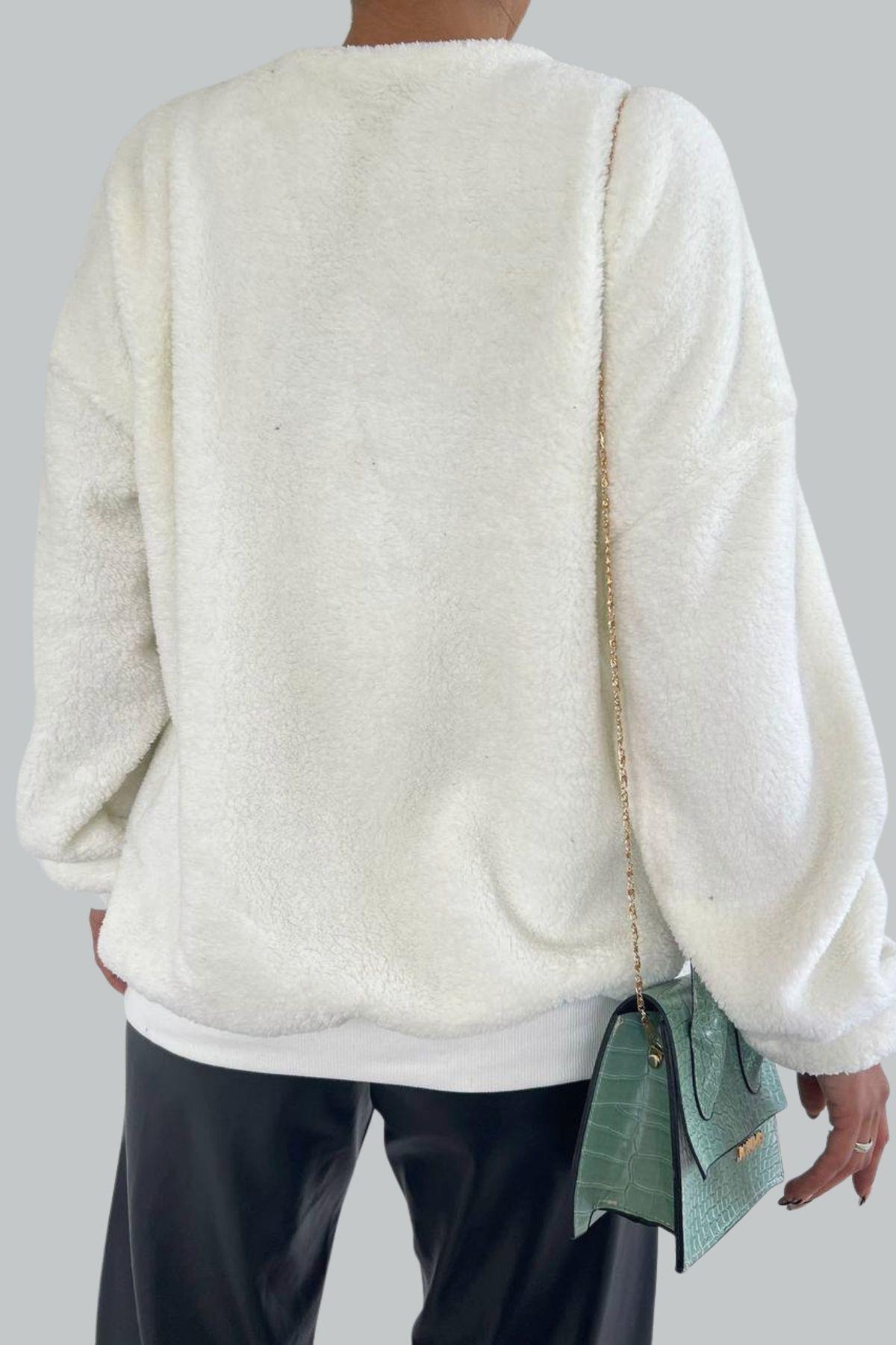 Bisiklet Yaka Welsoft Sweat Beyaz