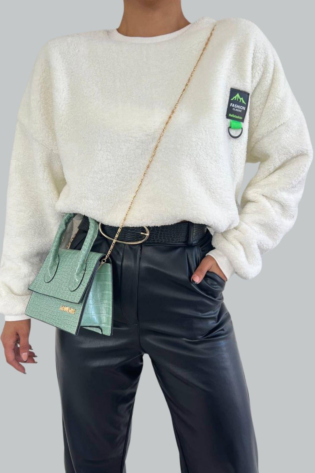 Bisiklet Yaka Welsoft Sweat Beyaz