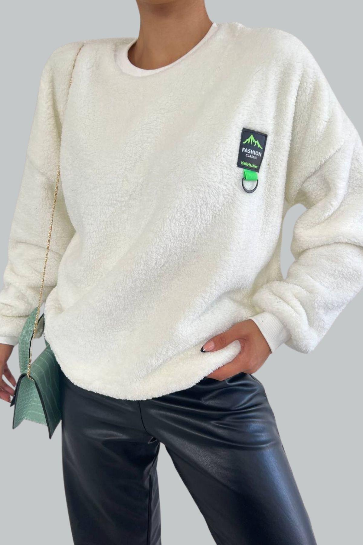 Bisiklet Yaka Welsoft Sweat Beyaz