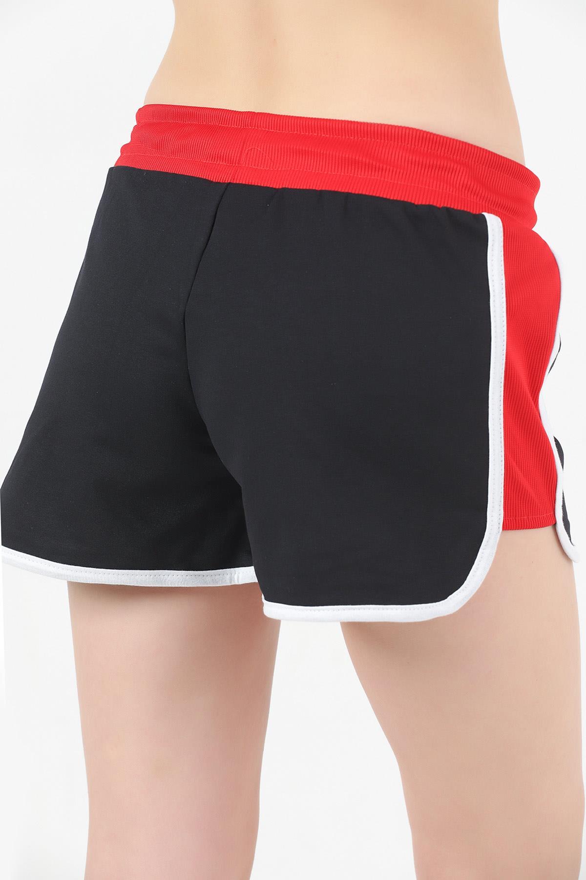 Biyeli Bağcıklı Mini Spor Şort Siyah