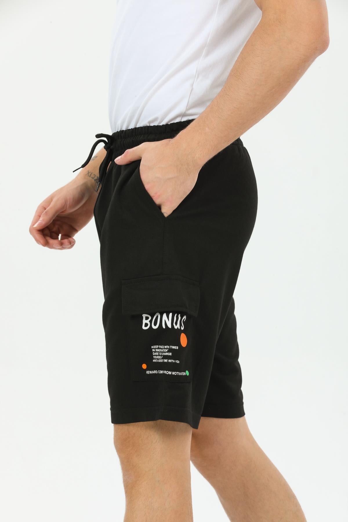 Bonus Kargo Cepli Erkek Penye Şort Siyah