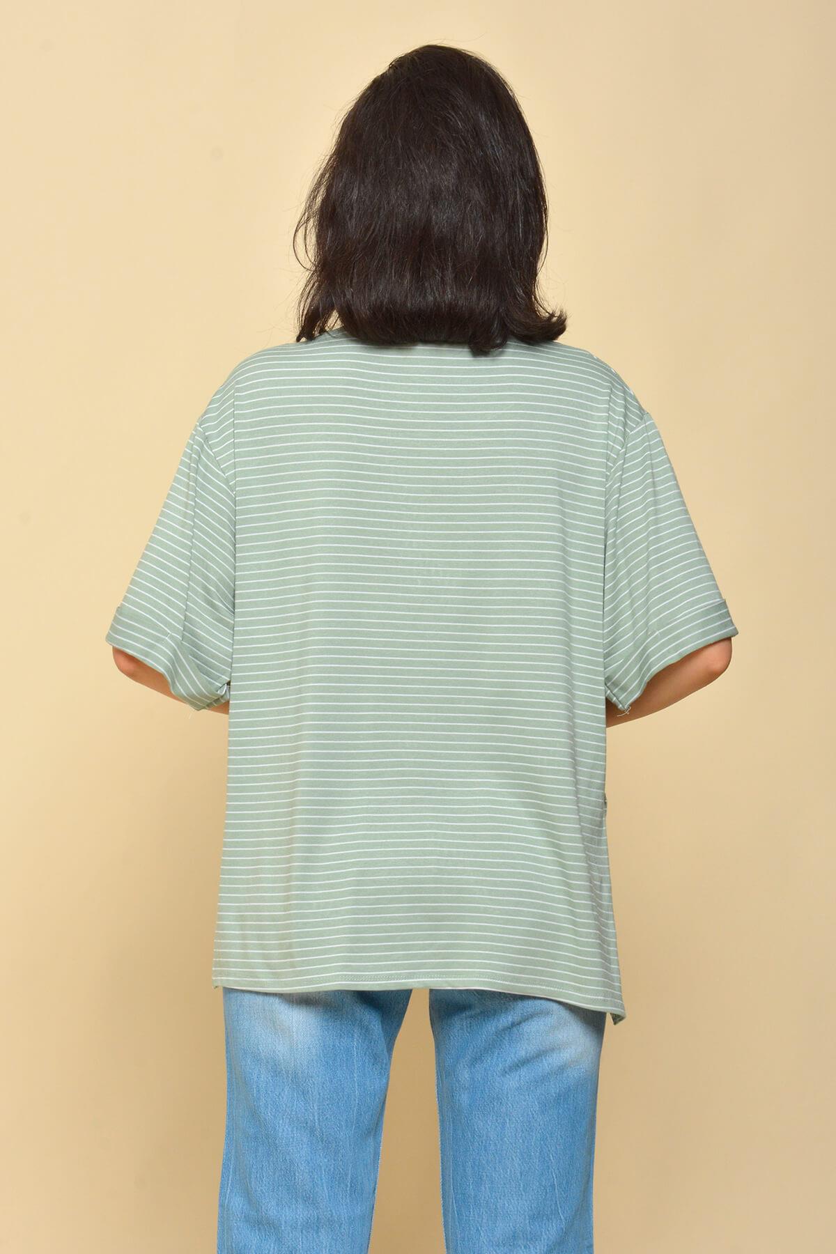 Boyfriend Çizgili T-Shirt Mint