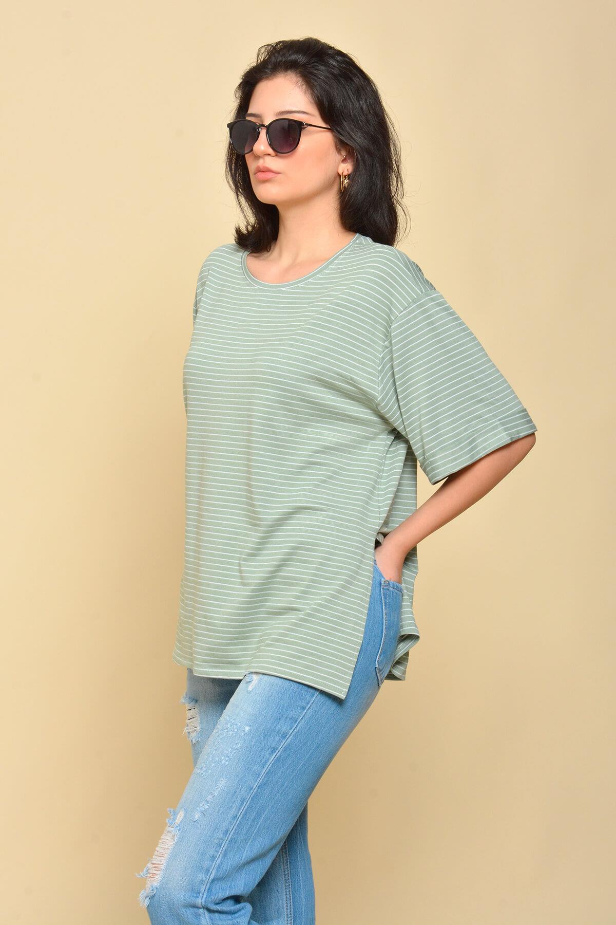 Boyfriend Çizgili T-Shirt Mint