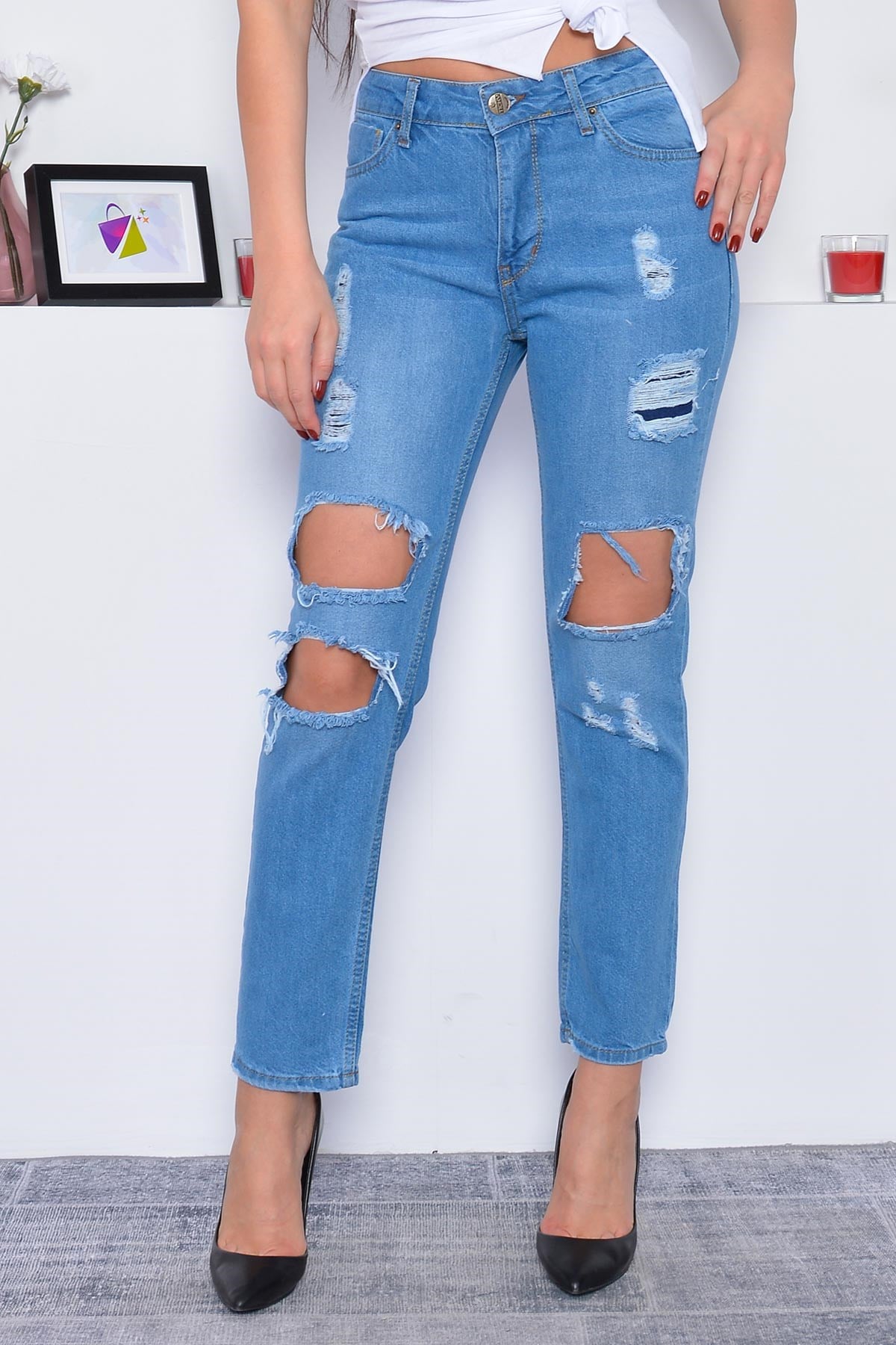 Boyfriend Pencereli Kadın Jean