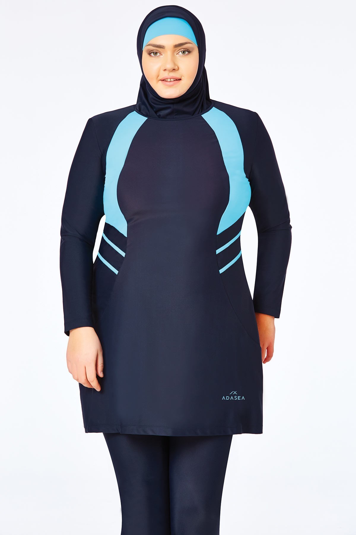 Büyük Beden Full Lycra Tesettür Mayo Koyu Lacivert