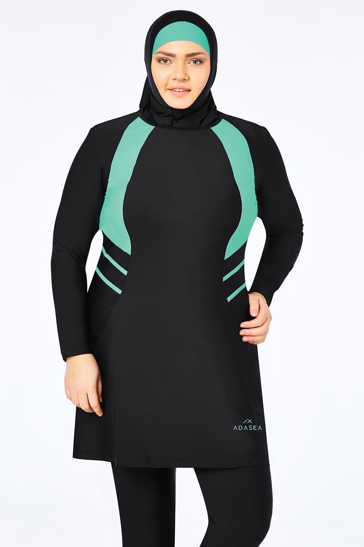 Büyük Beden Full Lycra Tesettür Mayo Siyah