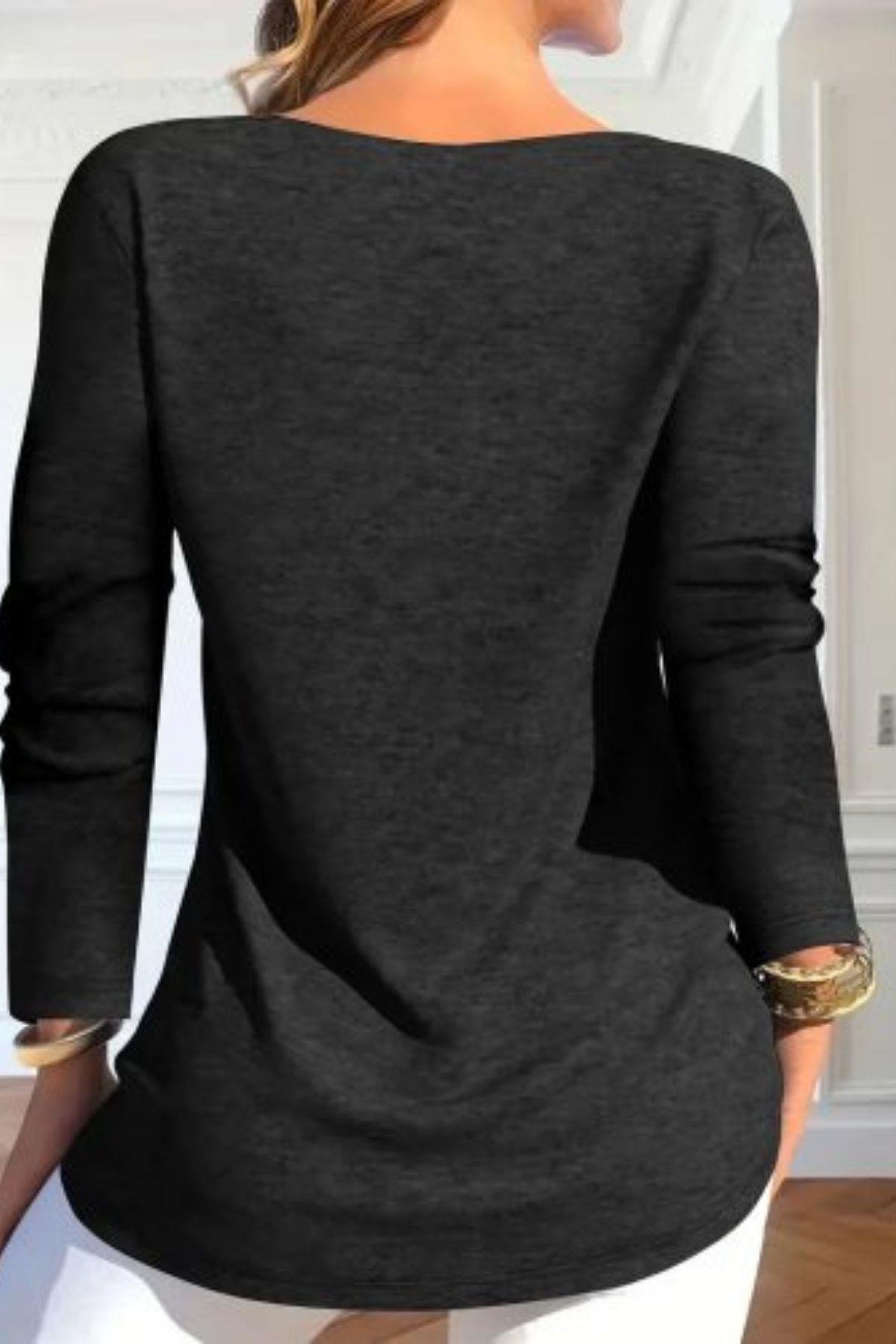 Çapraz Şerit Detay Yandan Düğmeli Yün Viskon Bluz Siyah