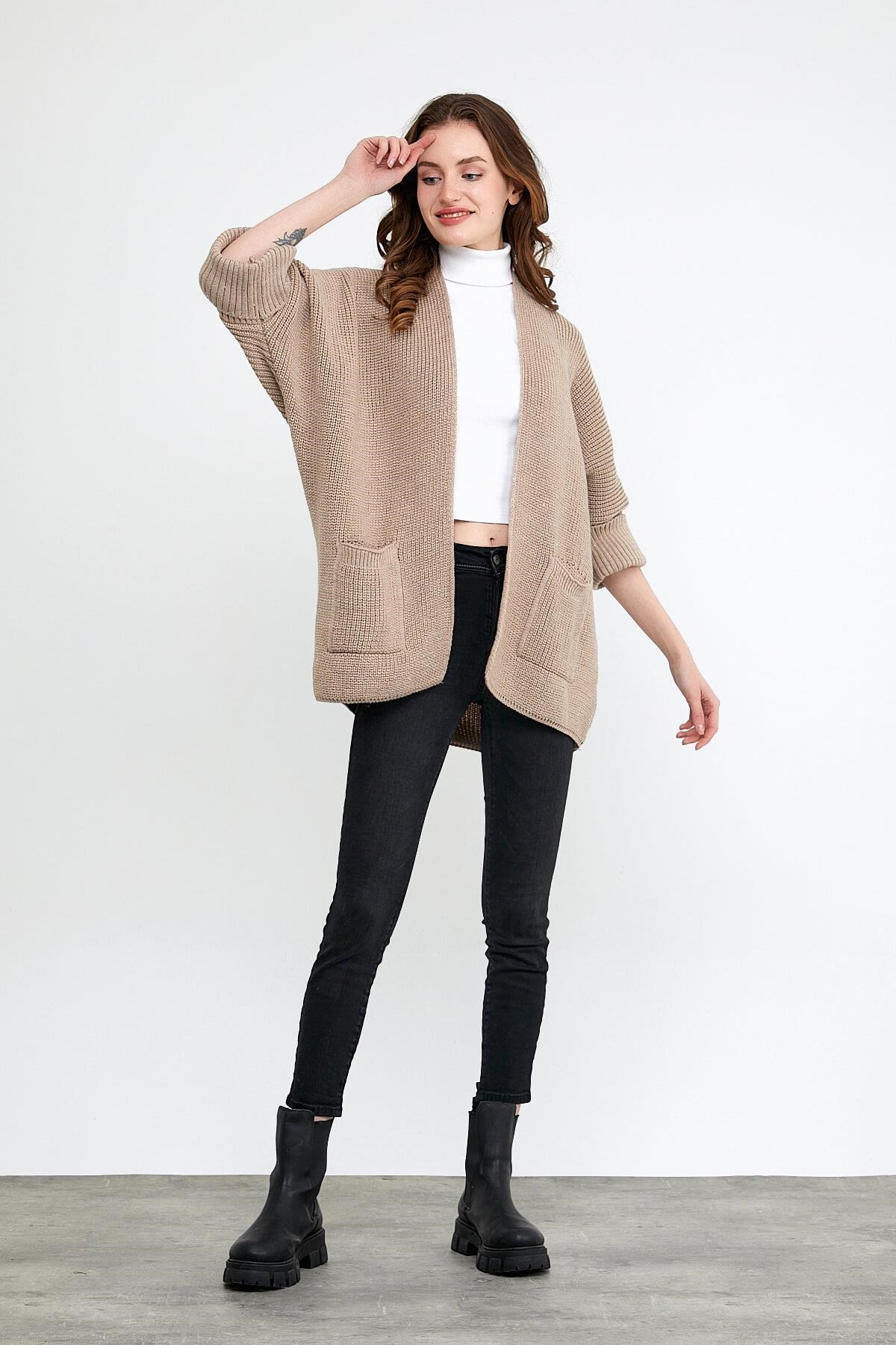 Cepli Fakir Kol Basic Trend Hırka Vizon