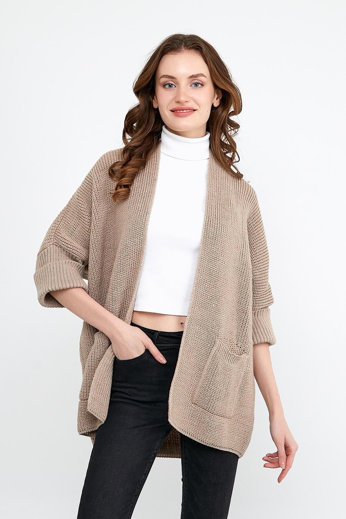 Cepli Fakir Kol Basic Trend Hırka Vizon