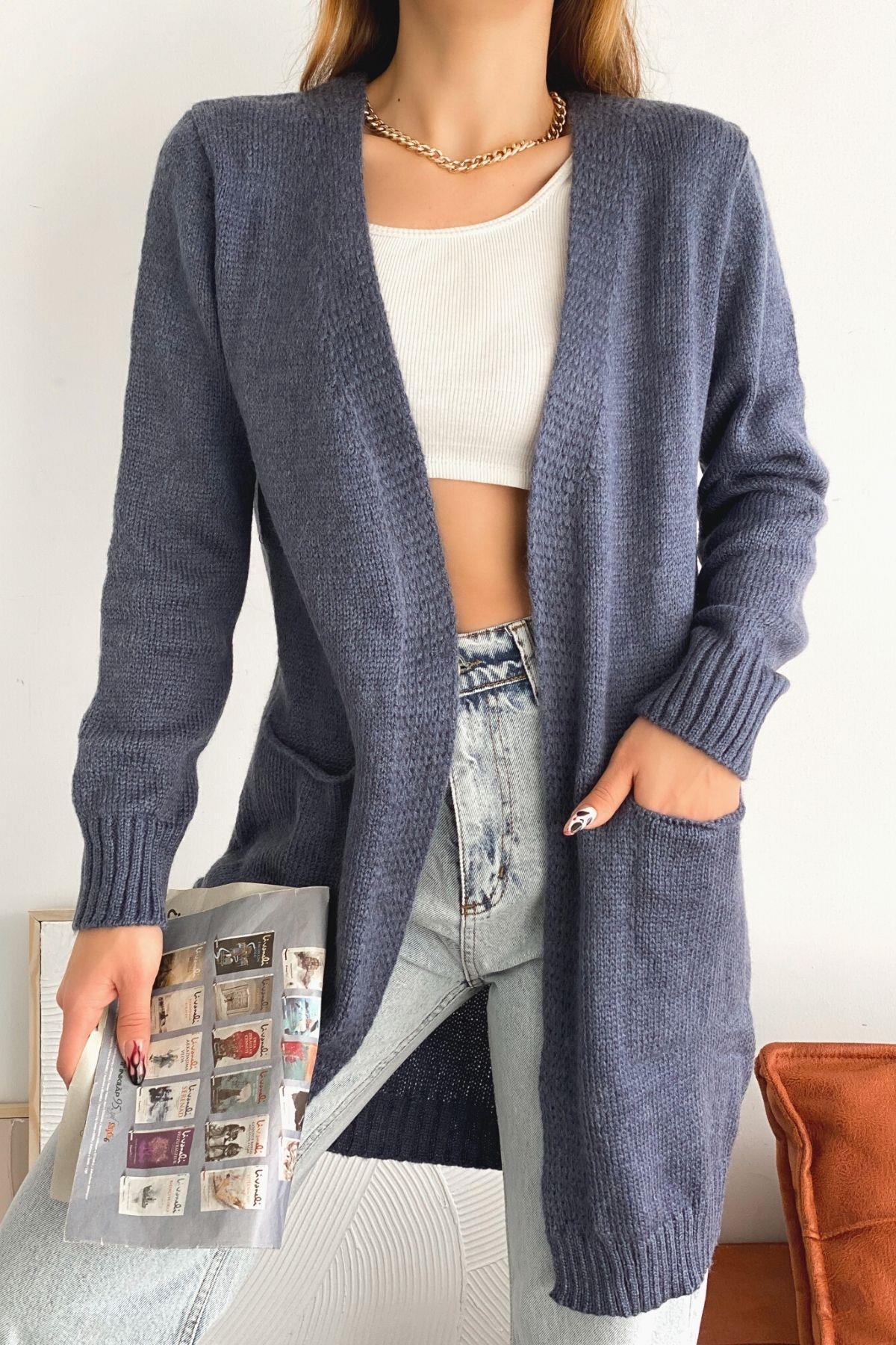 Cepli Uzun Hırka Petrol