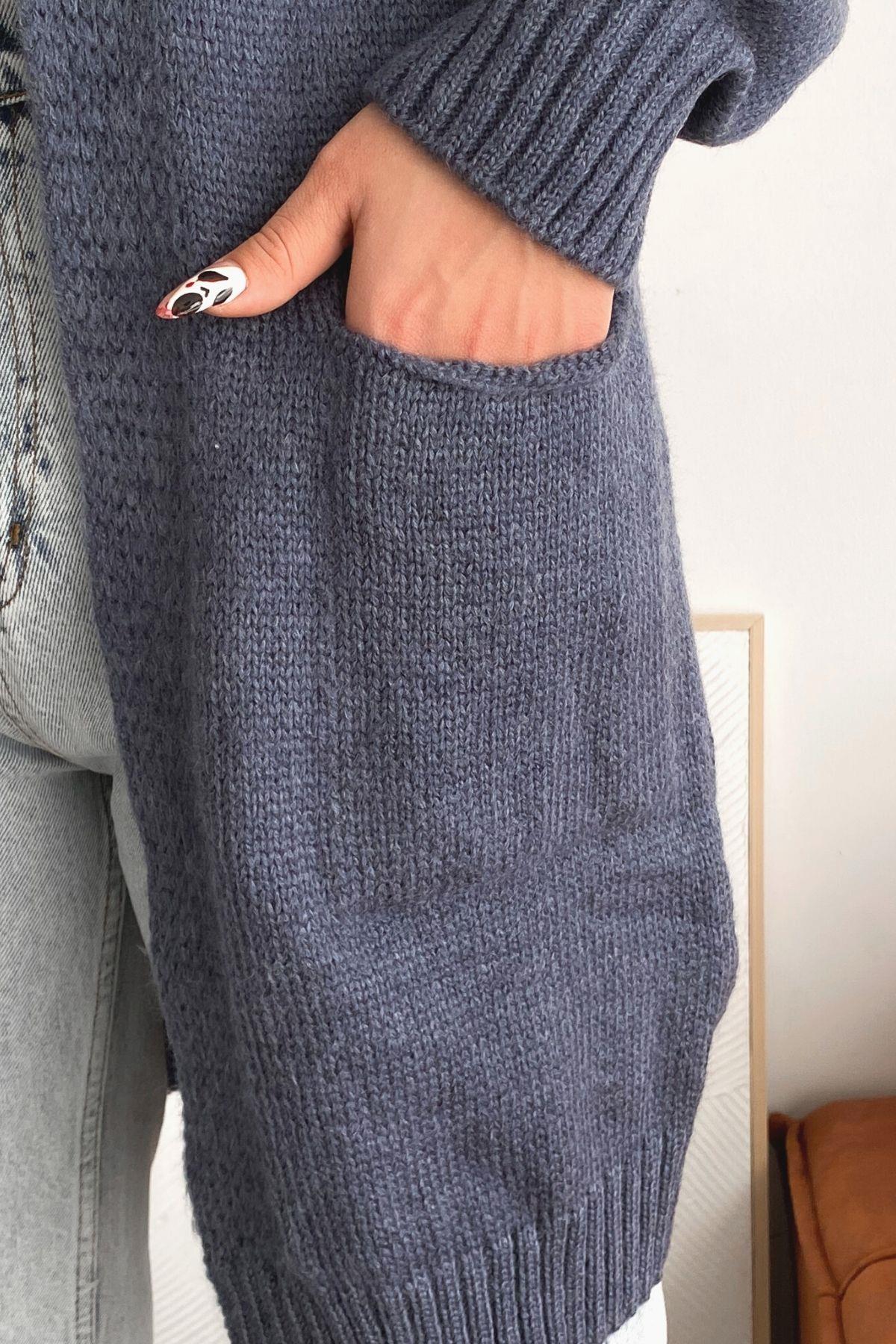 Cepli Uzun Hırka Petrol