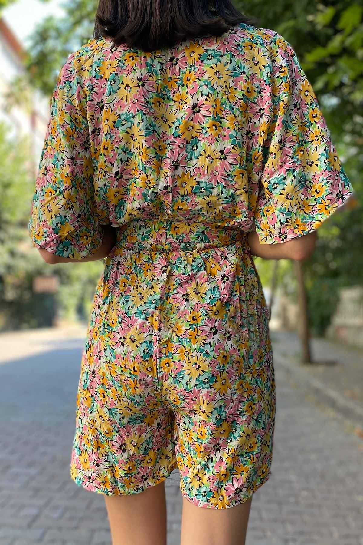 Çiçekli Çıtır Desen Tulum Sarı
