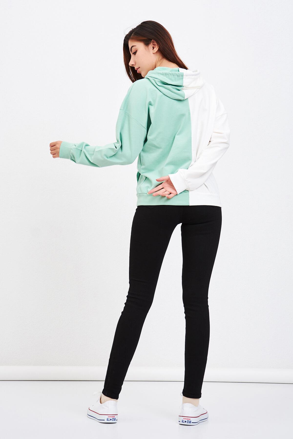 Çift Renk Baskılı Sweatshirt Mint