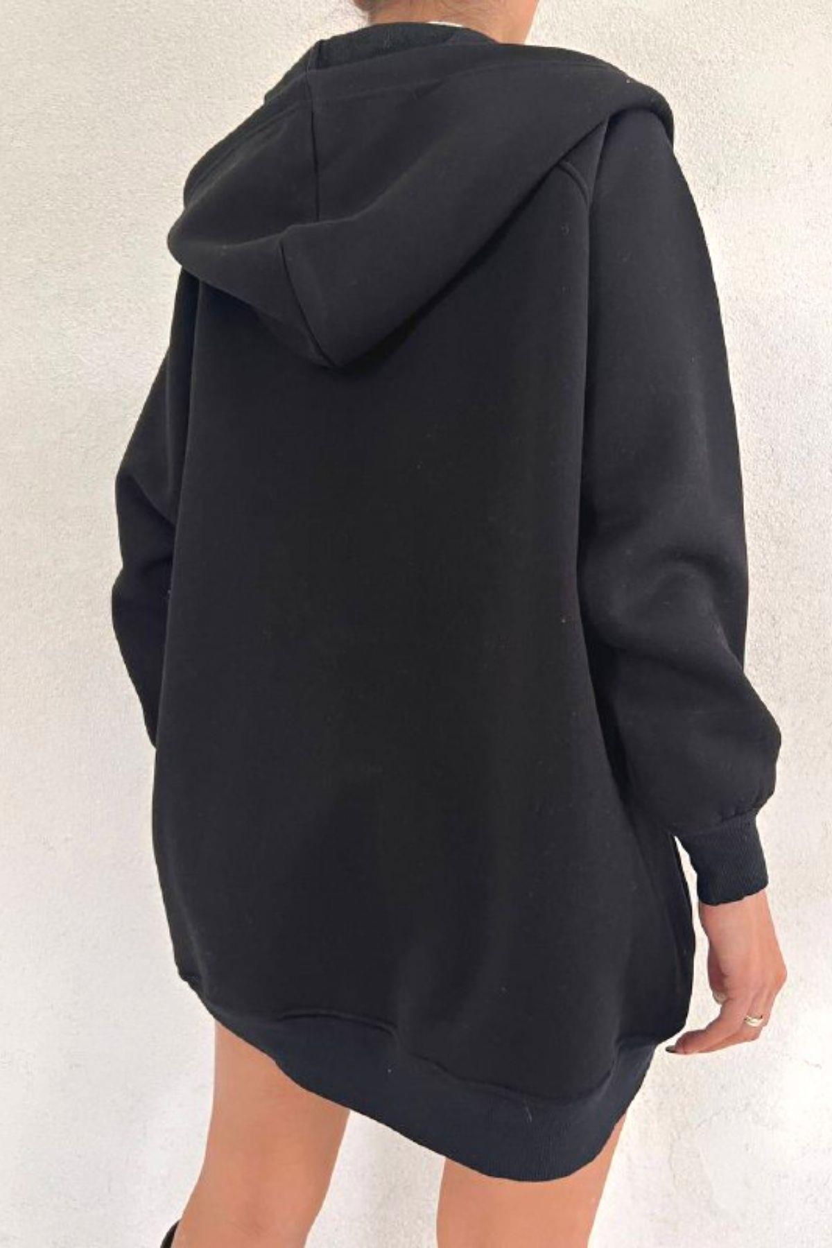 Çıtçıtlı Oversize Sweatshirt Siyah