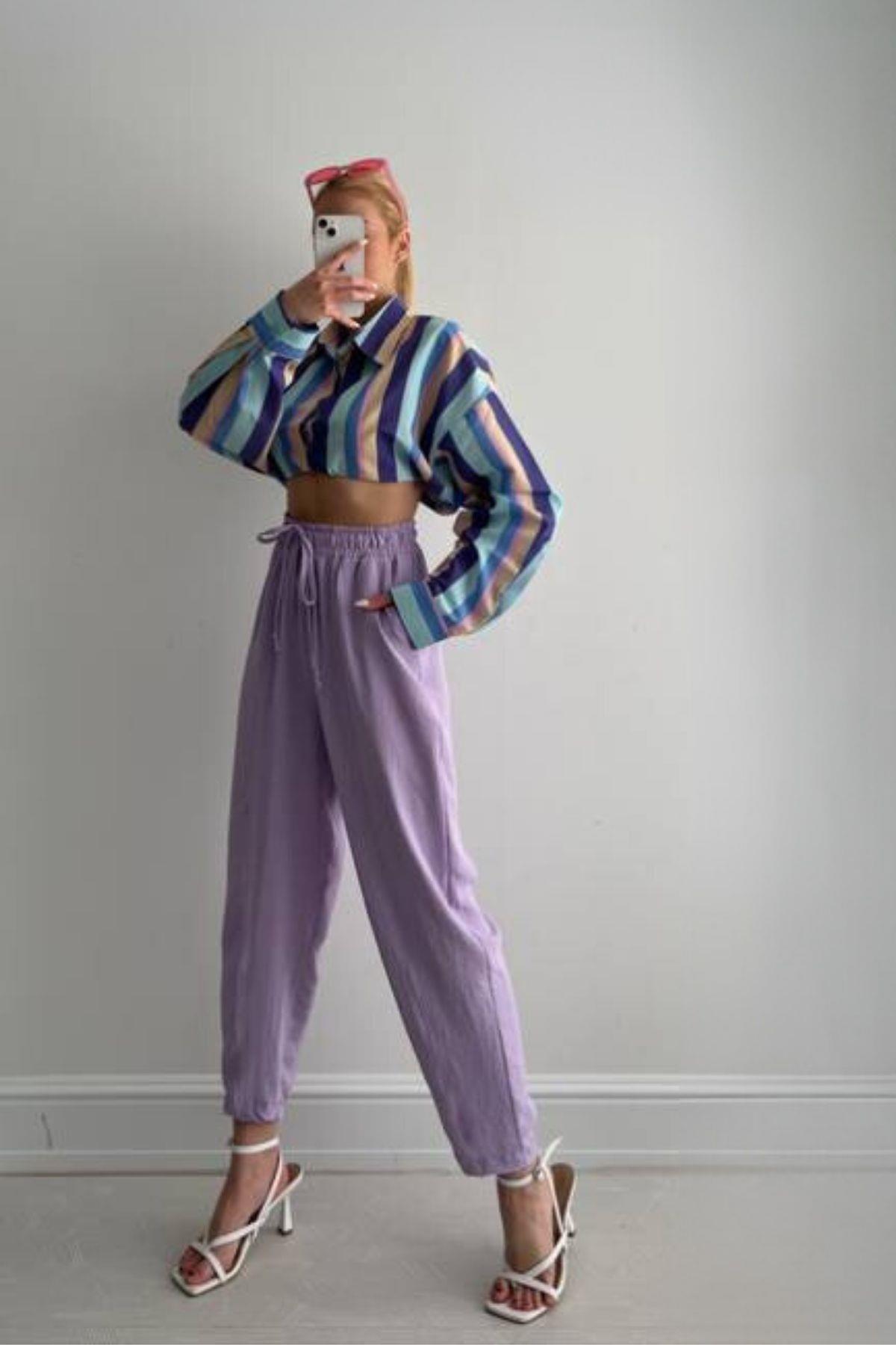Çizgili Kısa Basic Gömlek Mint
