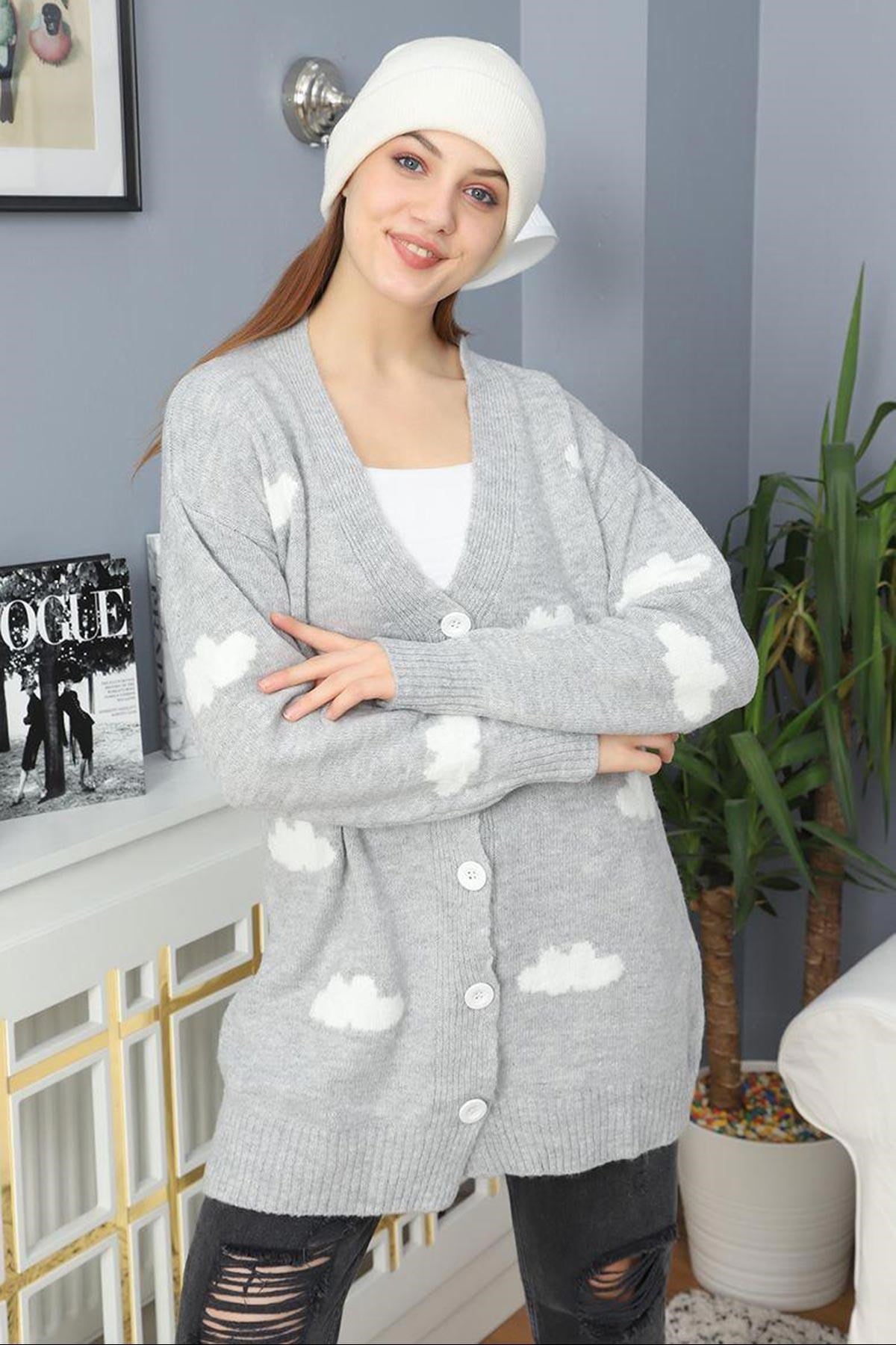Cloud Design Gri Kadın Soft Hırka