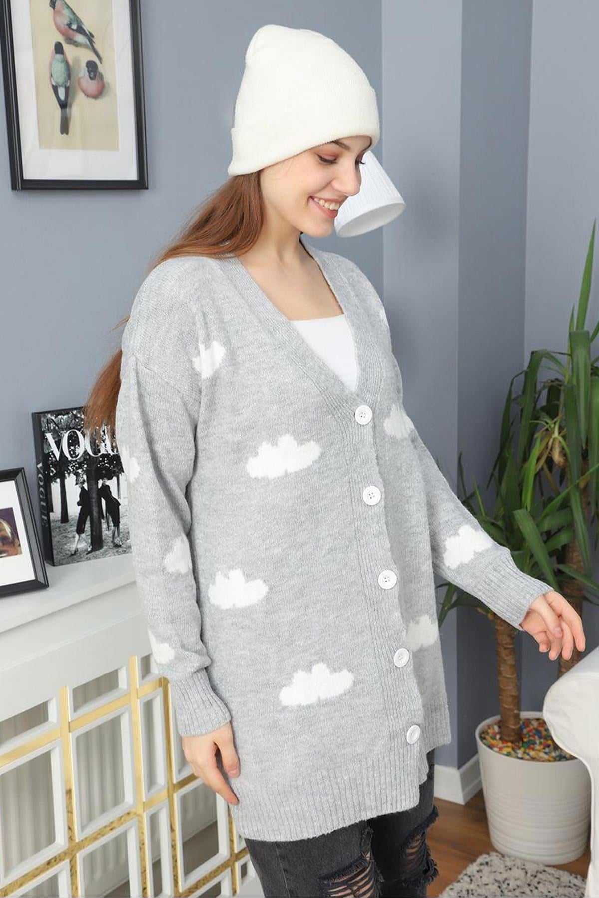 Cloud Design Gri Kadın Soft Hırka