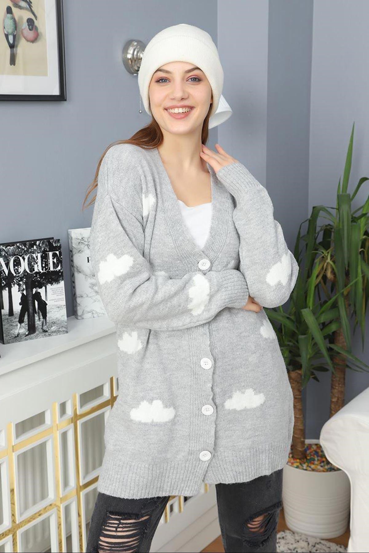 Cloud Design Gri Kadın Soft Hırka