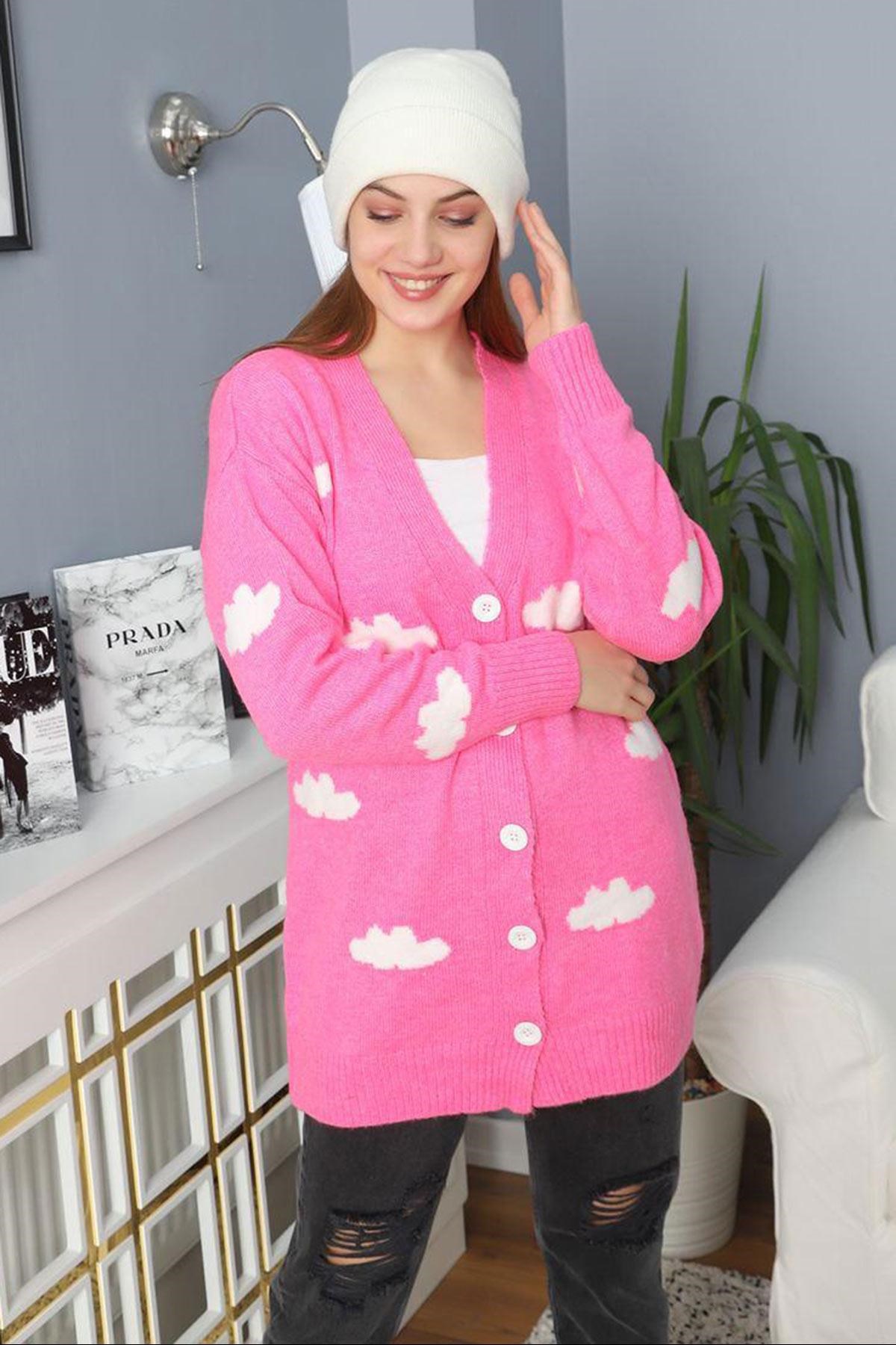 Cloud Design Pembe Kadın Soft Hırka
