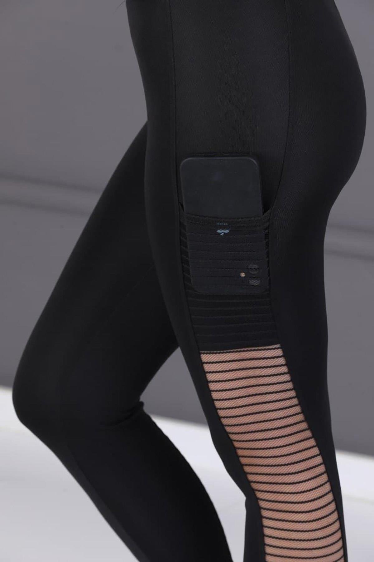 Dalgıç Kumaş Cep Detaylı Yüksek Bel Sporcu Tayt