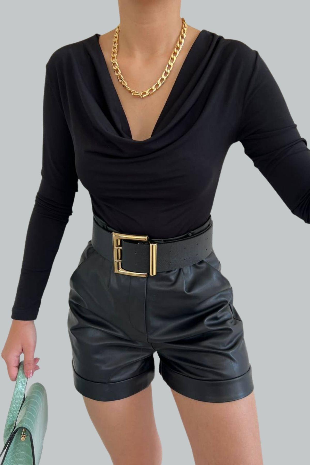 Degaje Yaka Bodysuit Siyah