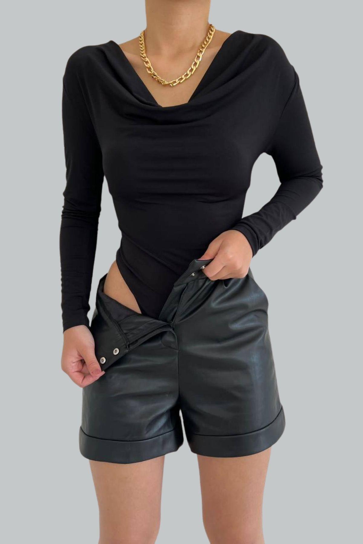Degaje Yaka Bodysuit Siyah
