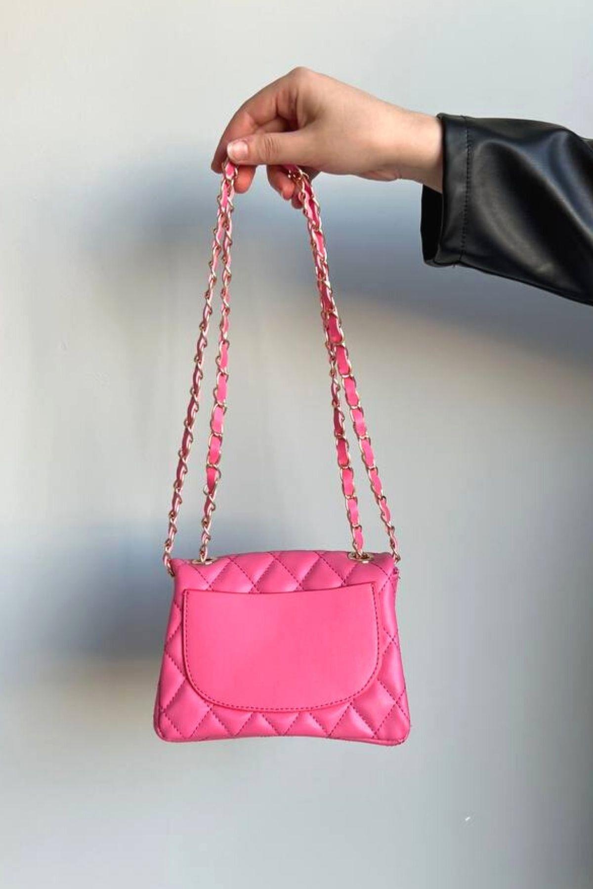 Deri Çapraz Mini Çanta Pembe
