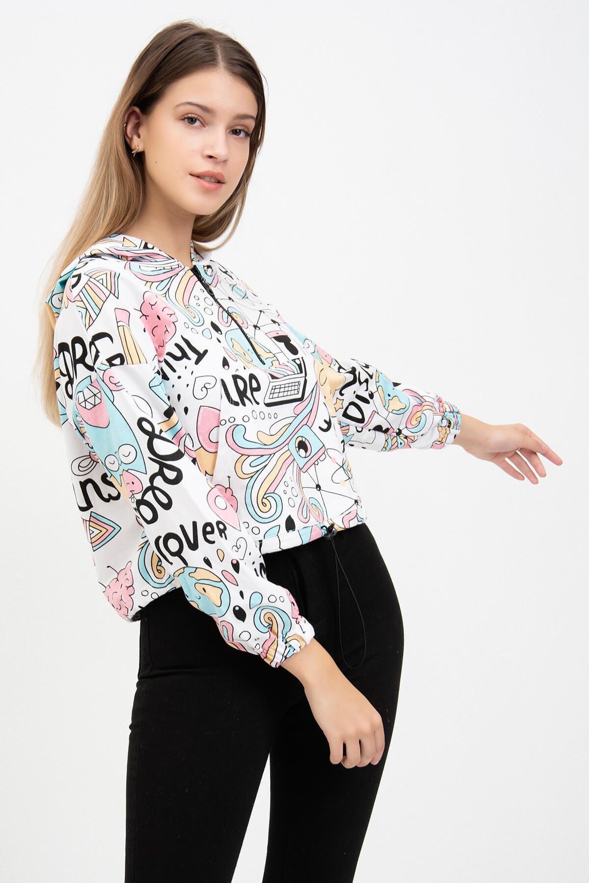 Desenli Sweatshirt Beyaz