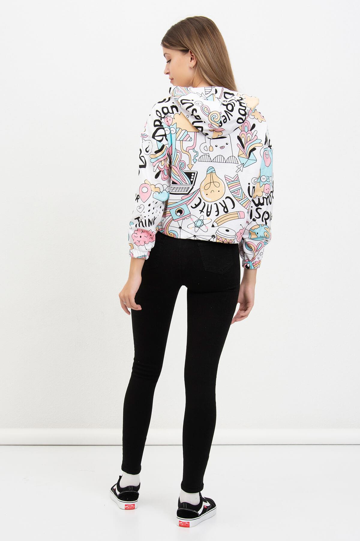 Desenli Sweatshirt Beyaz