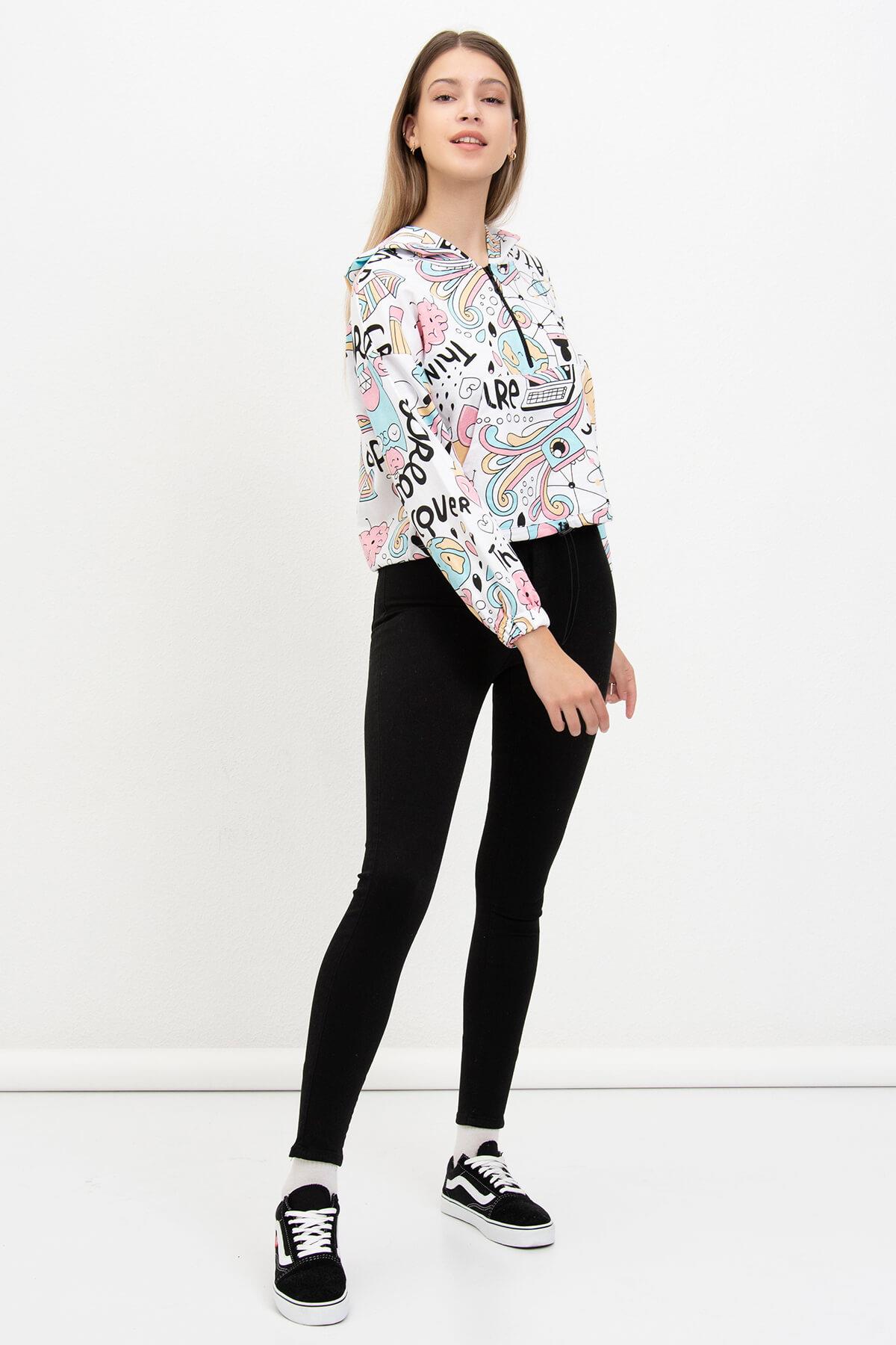 Desenli Sweatshirt Beyaz
