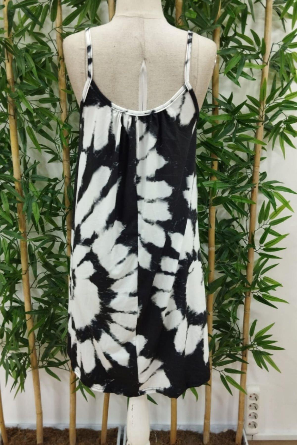 Desenli Yuvarak Yaka Salaş Midi Süprem Elbise Siyah