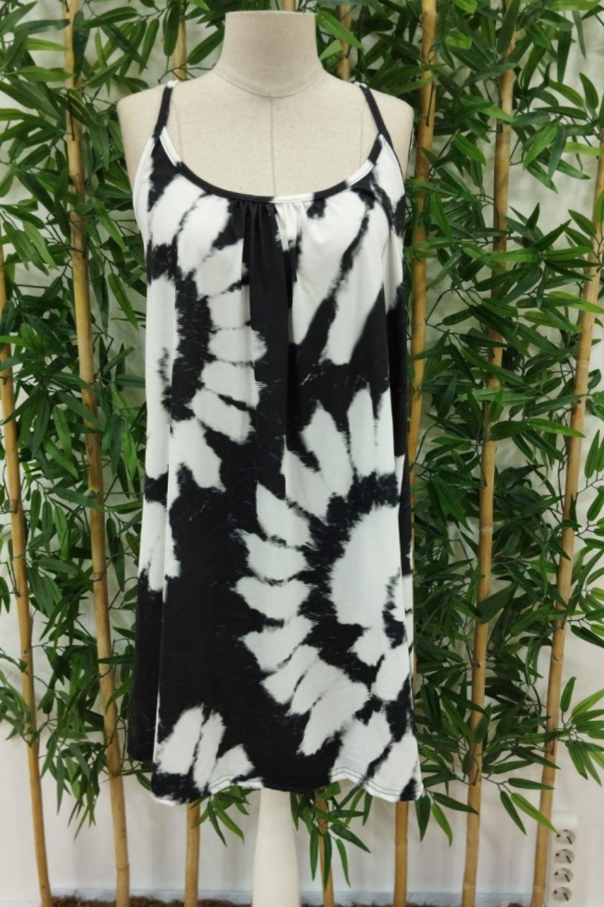 Desenli Yuvarak Yaka Salaş Midi Süprem Elbise Siyah